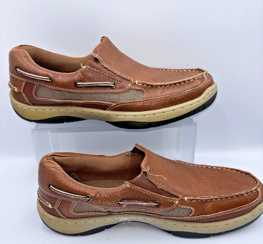 Guide Gear Leather Tan Slip On Boat Shoes Mens Sz 10 Brown Gently Worn Clean EUC
